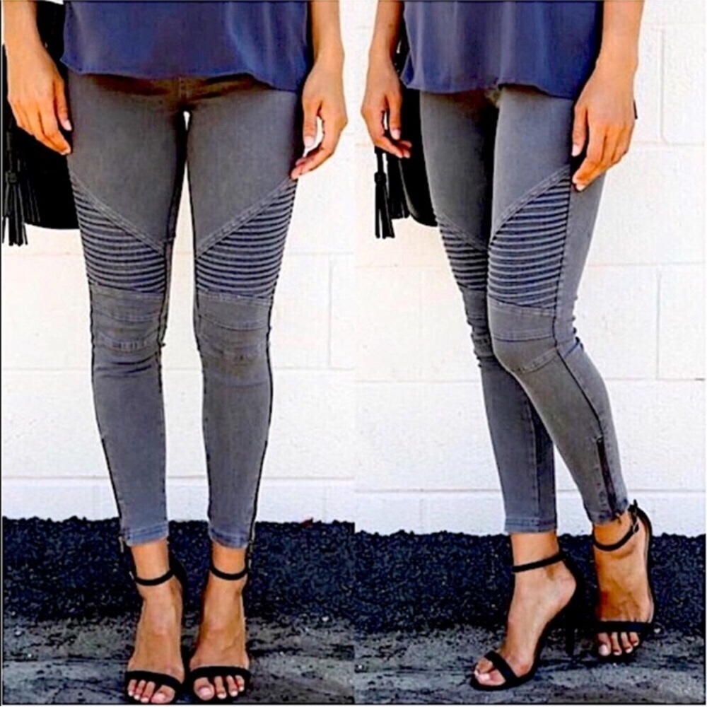 Charcoal Gray Moto Pant Leggings with Zippers - Picture 1 of 6